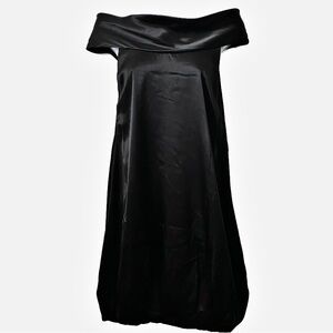 Let’s Fashion Black Boatneck Cowl Neck Bow Detail Balloon Hem Cocktail Dress